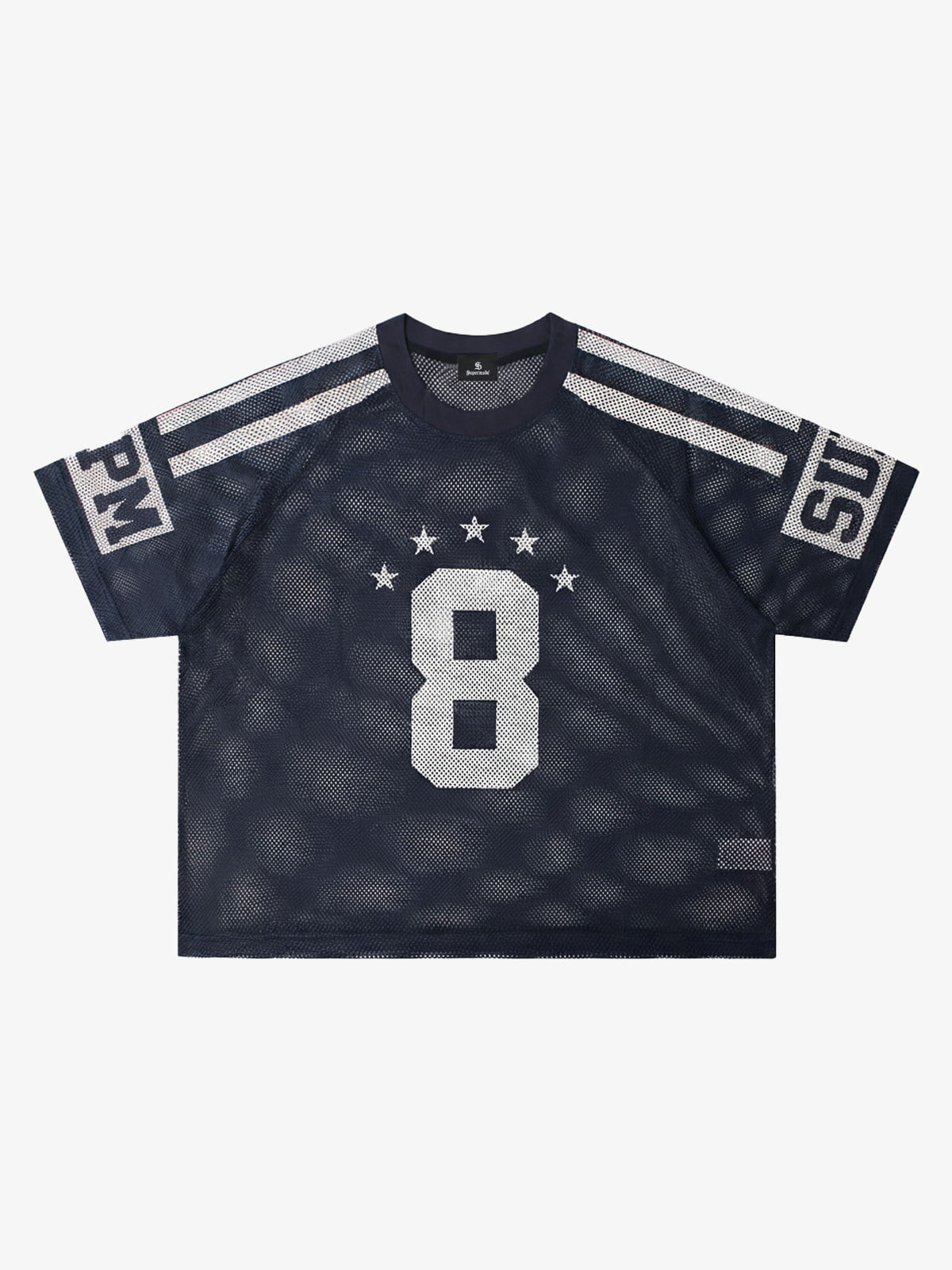 Mesh Jersey Number 8 Sports T-Shirt with Star Design and Sleeve Stripes 