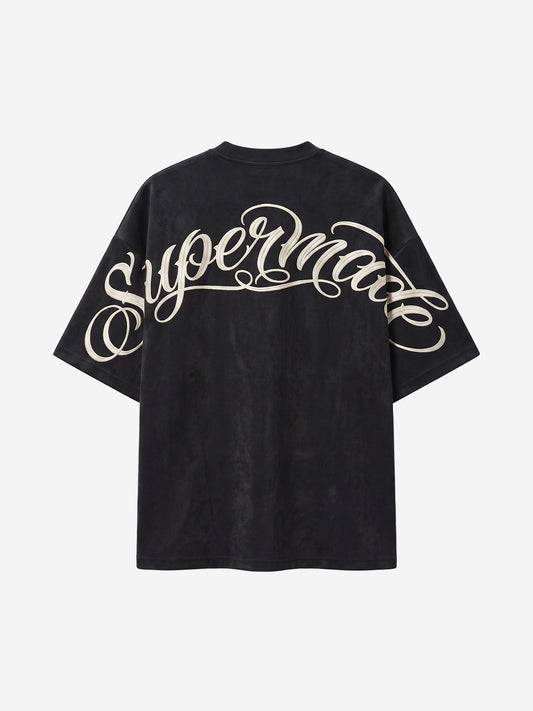Red Lip Embroidered Suede Tee