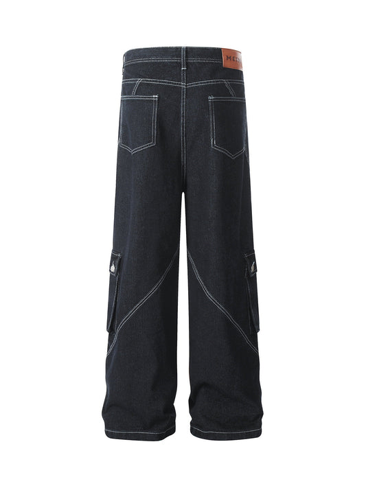 Deconstructed Multi-Pocket Cargo Straight Jeans 
