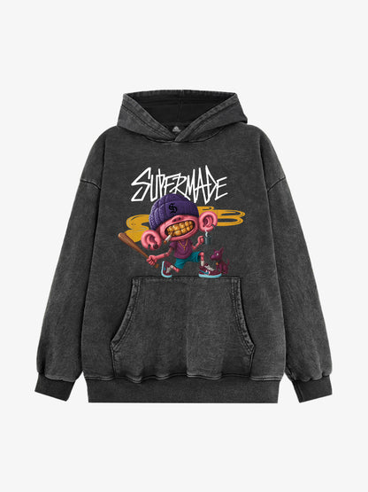 Thesupermade Cartoon Graffiti Baseball Boy Hooded Sweatshirt 