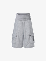 Short cargo en polaire, taille haute, jambes larges, coupe ample, style streetwear