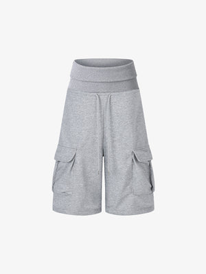 Fleece Cargo Shorts – High-Waisted Wide-Leg Loose Fit Streetwear Shorts
