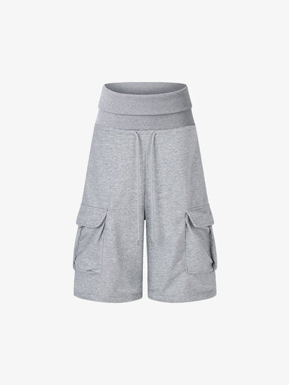 Fleece Cargo Shorts – High-Waisted Wide-Leg Loose Fit Streetwear Shorts