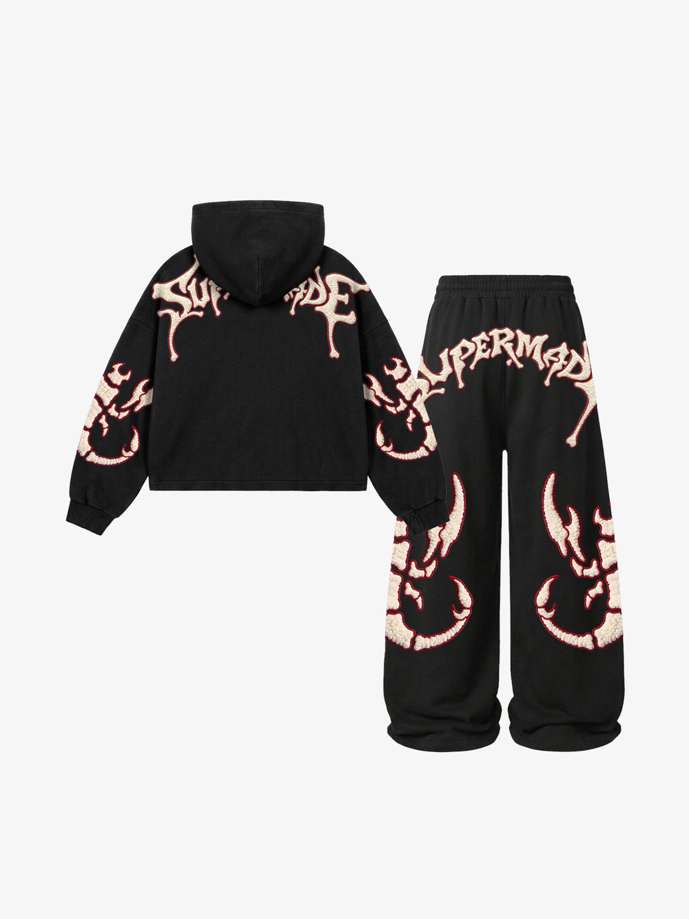 Skeleton Scorpion Terry Embroidered Hoodie & Wide-Leg Sweatpants Set