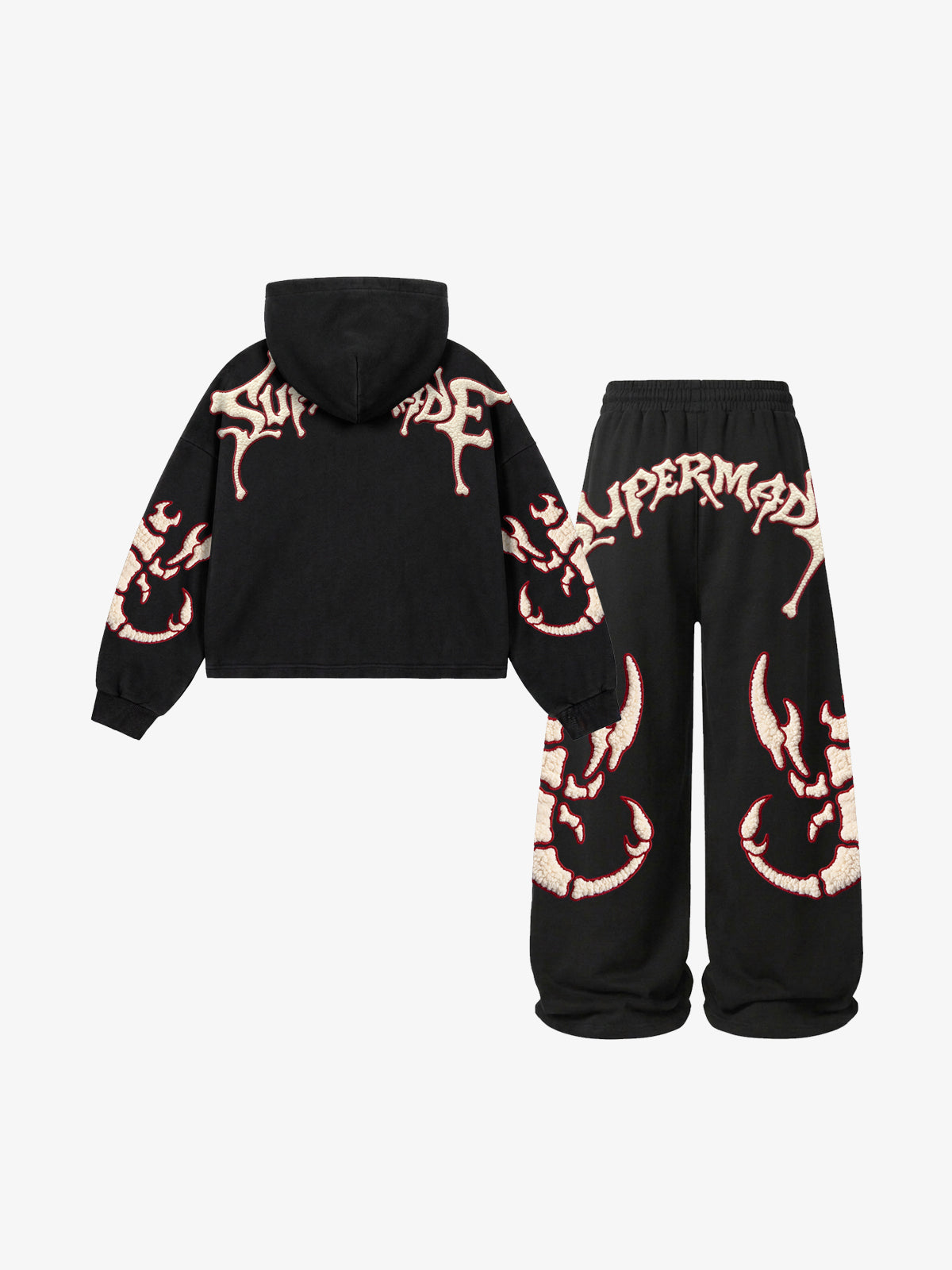 Skeleton Scorpion Terry Embroidered Hoodie & Wide-Leg Sweatpants Set