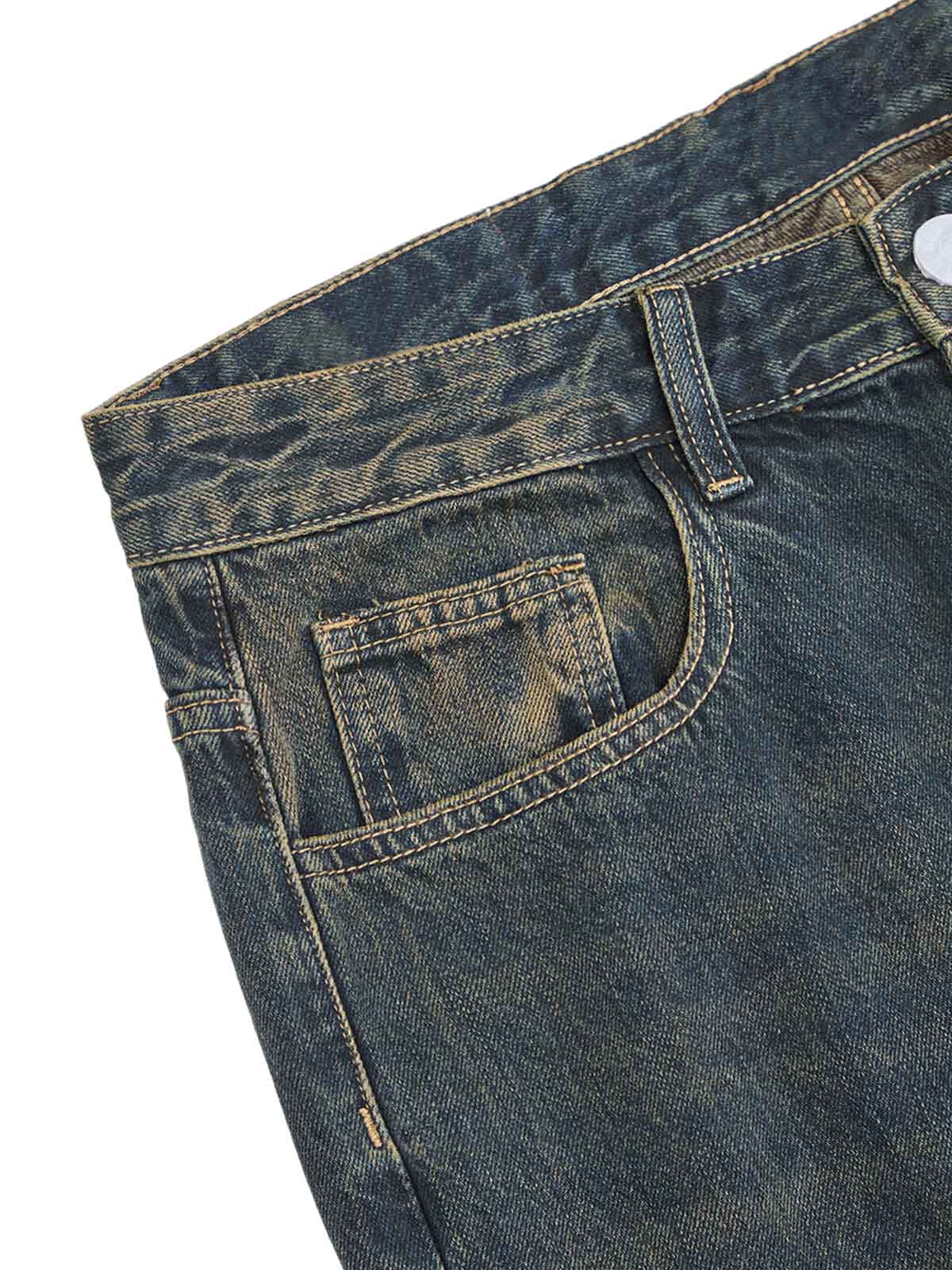 Washed Distressed 'Who Cares You' Print Straight Jeans - 2367
