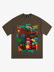Trendy Multicolor Graffiti Skull Graphic T-Shirt 