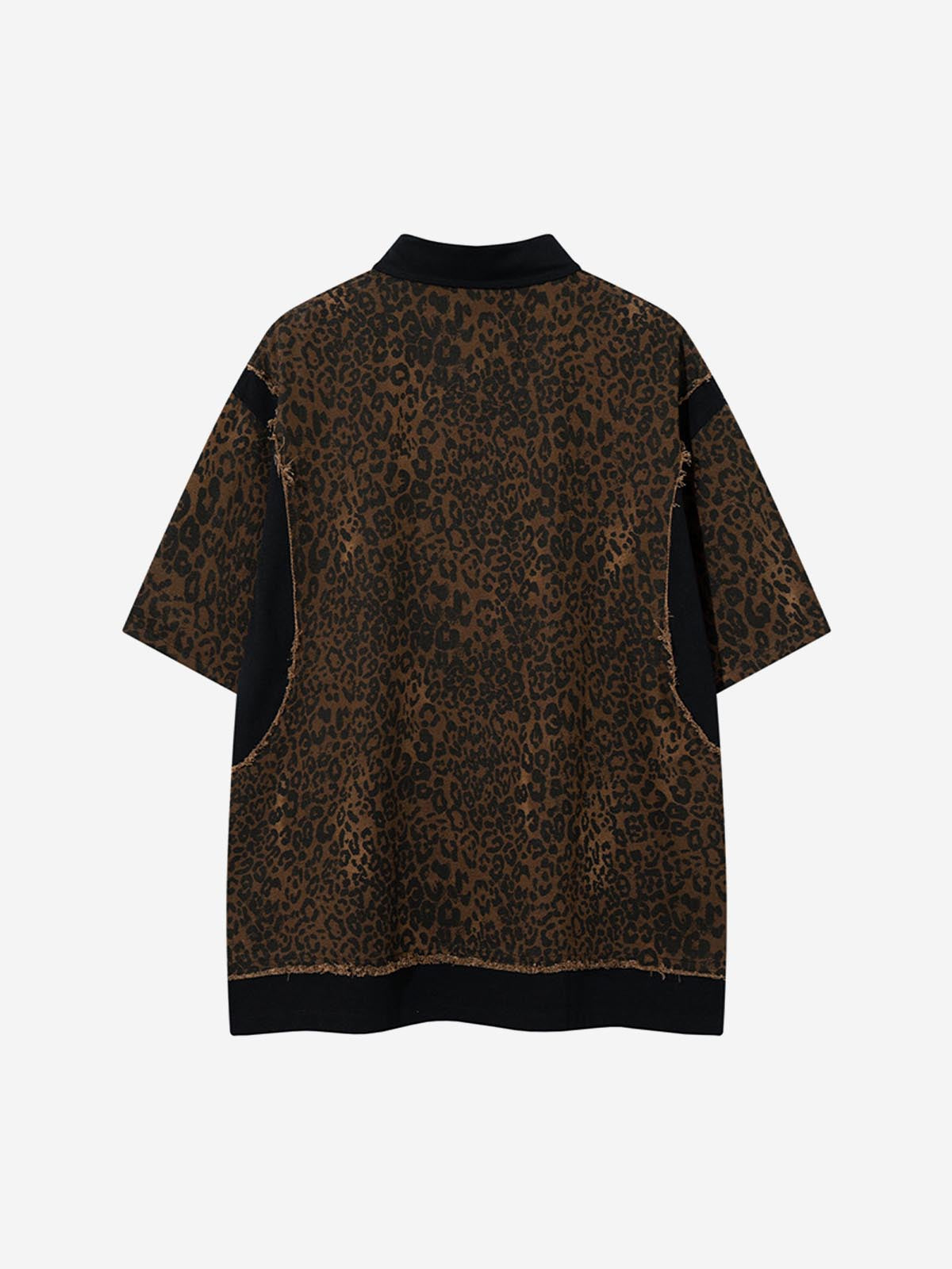 Vintage Leopard Patchwork Distressed Polo Shirt