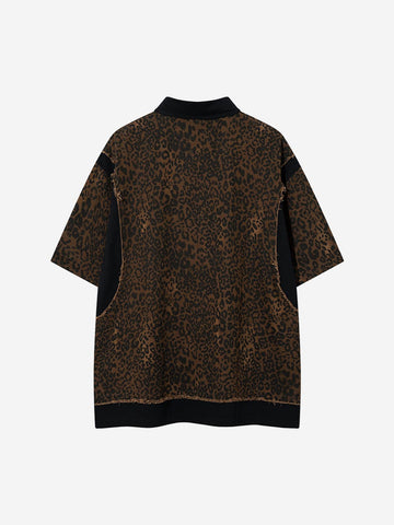Vintage Leopard Patchwork Distressed Polo Shirt