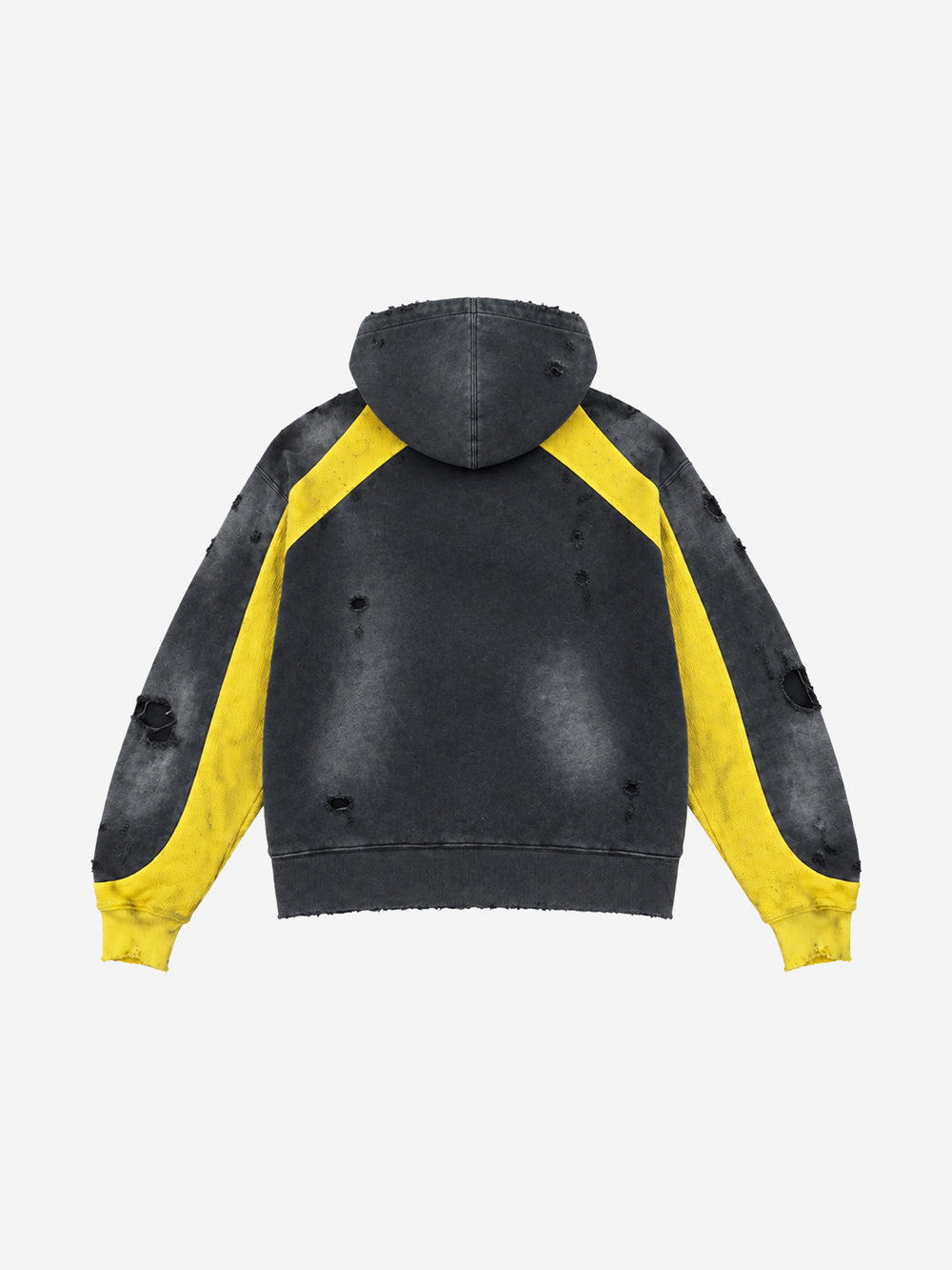 Washed Distressed Color Block Waffle Zip Hoodie