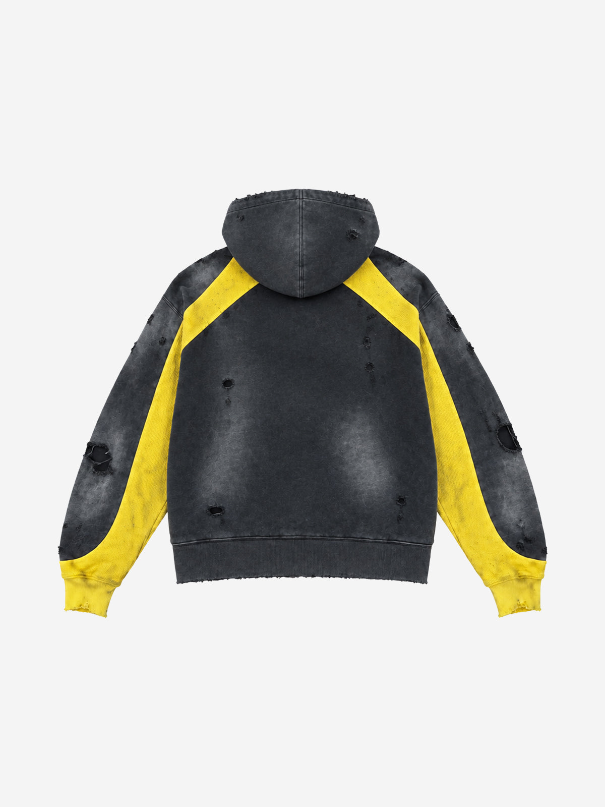 Washed Distressed Color Block Waffle Zip Hoodie