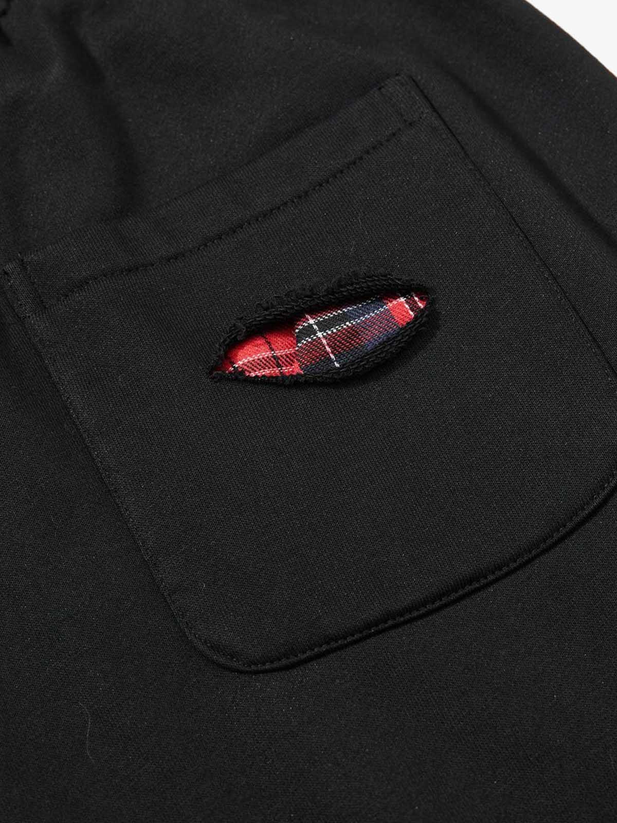 Plaid Patch Distressed Wide-Leg Sweatpants