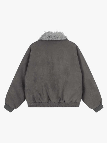 Faux Fur Collar Patchwork Embroidered Quilted Jacket