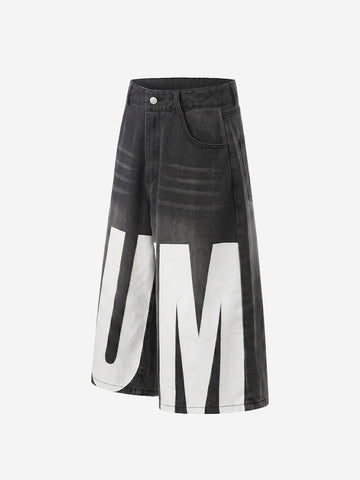 Jeansshorts mit Used-Look und SUPM-Buchstabenprint