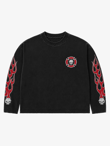 Flame Skull Graphic Long Sleeve Tee