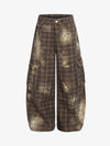Plaid Leopard Print Cargo Barrel Jeans