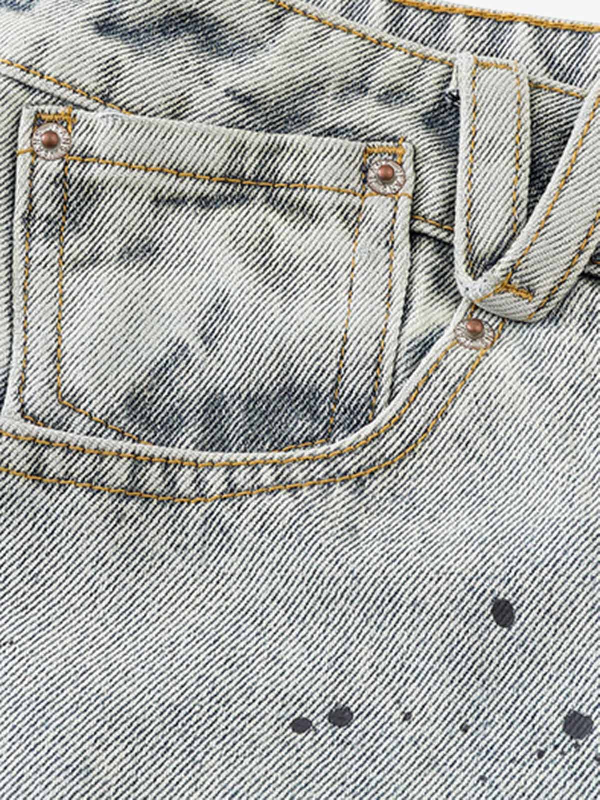 Sticker Distressed Washed Denim Jort 