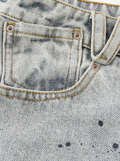Sticker Distressed Washed Denim Jort 