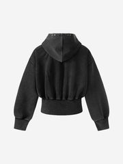 Washed Distressed Graphic Cropped Hoodie