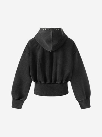 Kurzer Hoodie mit Used-Look-Grafikmuster