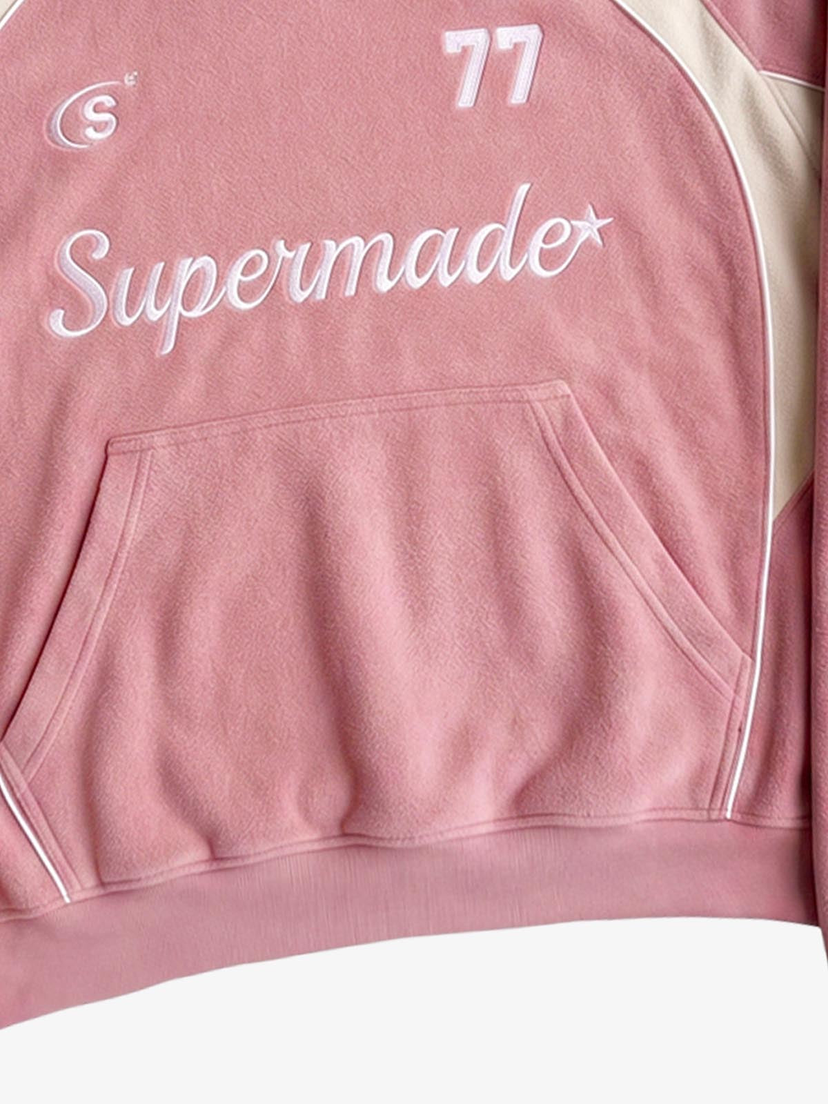 Sweatshirt aus Wildleder mit Buchstabenstickerei und Farbblockmuster