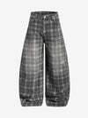 Plaid Wide Leg Barrel Denim Jeans