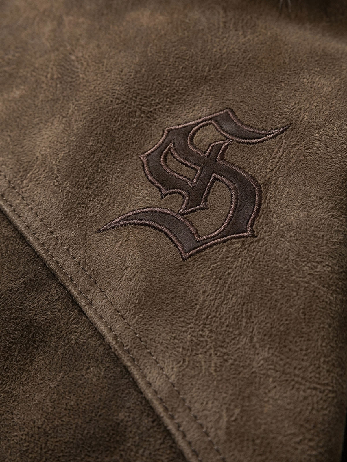 Faux-Fur Collar Suede-Effect Padded Coat