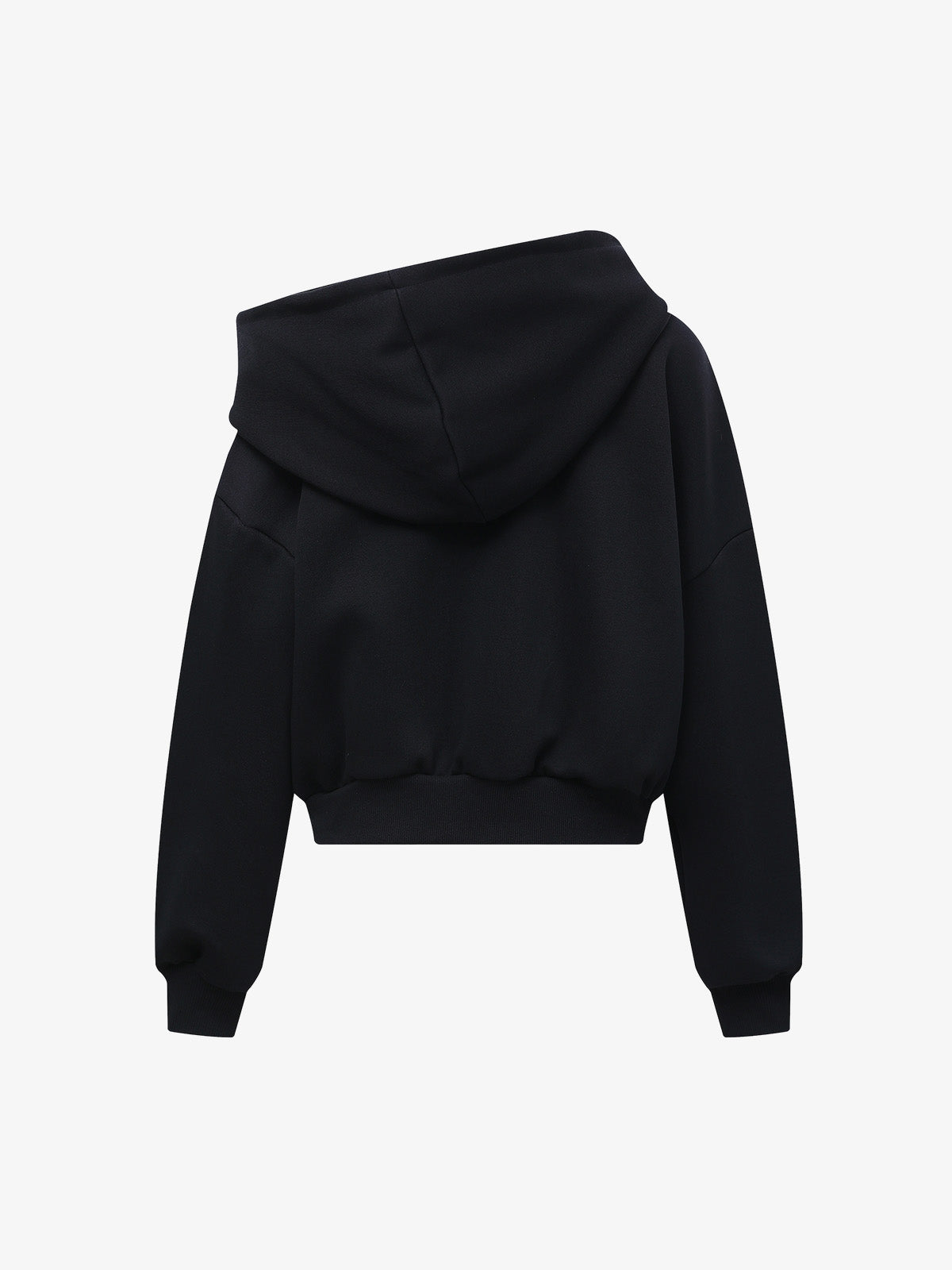 Off-Shoulder Layered Zip-Up Cropped Hoodie