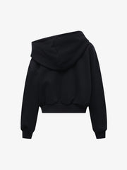 Off-Shoulder Layered Zip-Up Cropped Hoodie