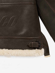 Embossed Faux-Shearling Lined PU Leather Jacket