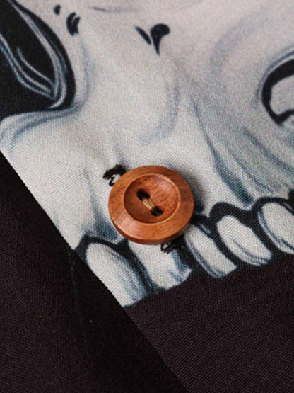 Gothic Skull Rose Camp Collar Boxy Shirt 
