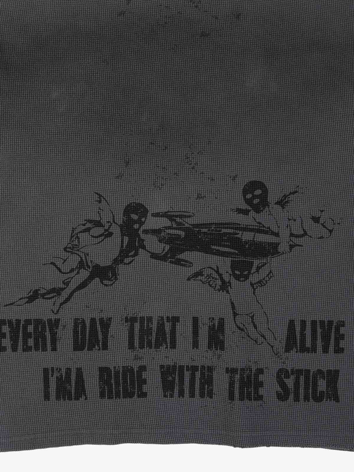 Supermade Waffle-Knit Distressed Gradient Print Long T-Shirt 