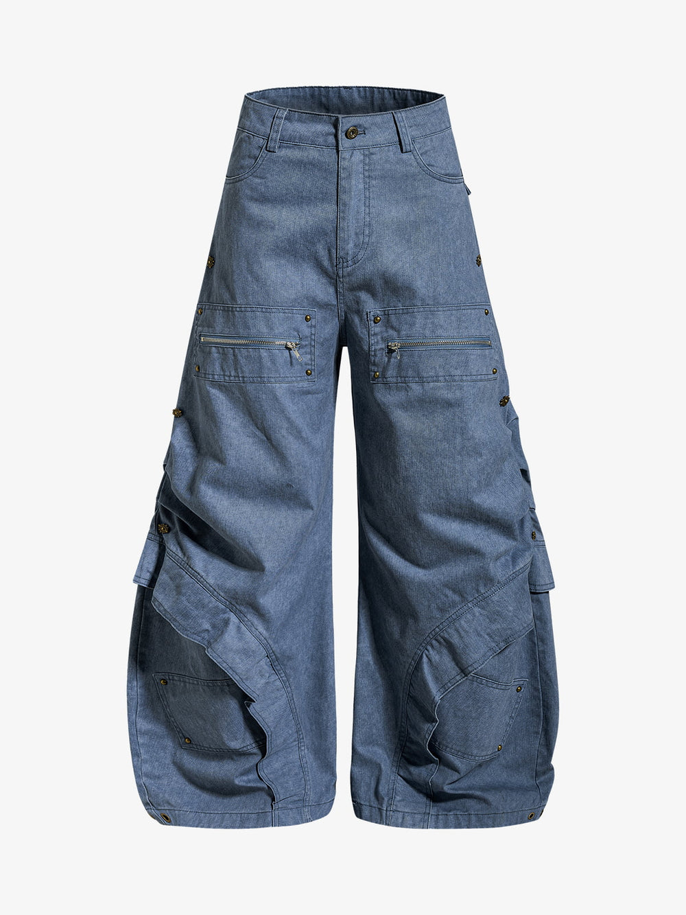 Pleated Panel Curved Leg Cargo Cotton Pants - 2631 