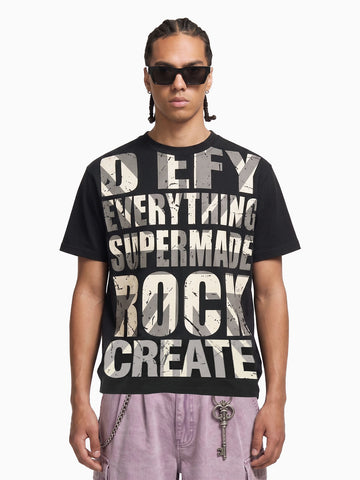 Distressed Typographic Rock Graphic Oversized T-Shirt