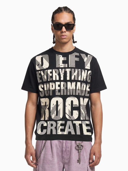 Distressed Typographic Rock Graphic Oversized T-Shirt