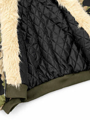 Camo Faux-Fur Trim Bomber Coat