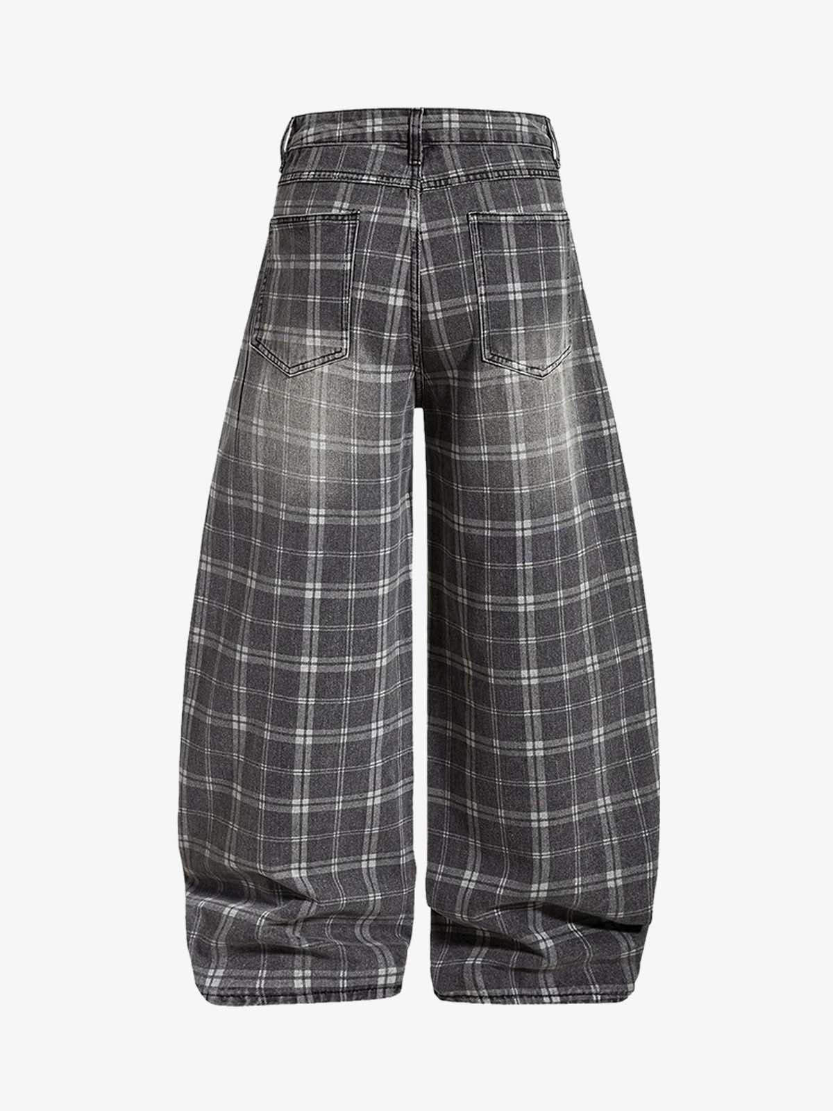Plaid Wide Leg Barrel Denim Jeans