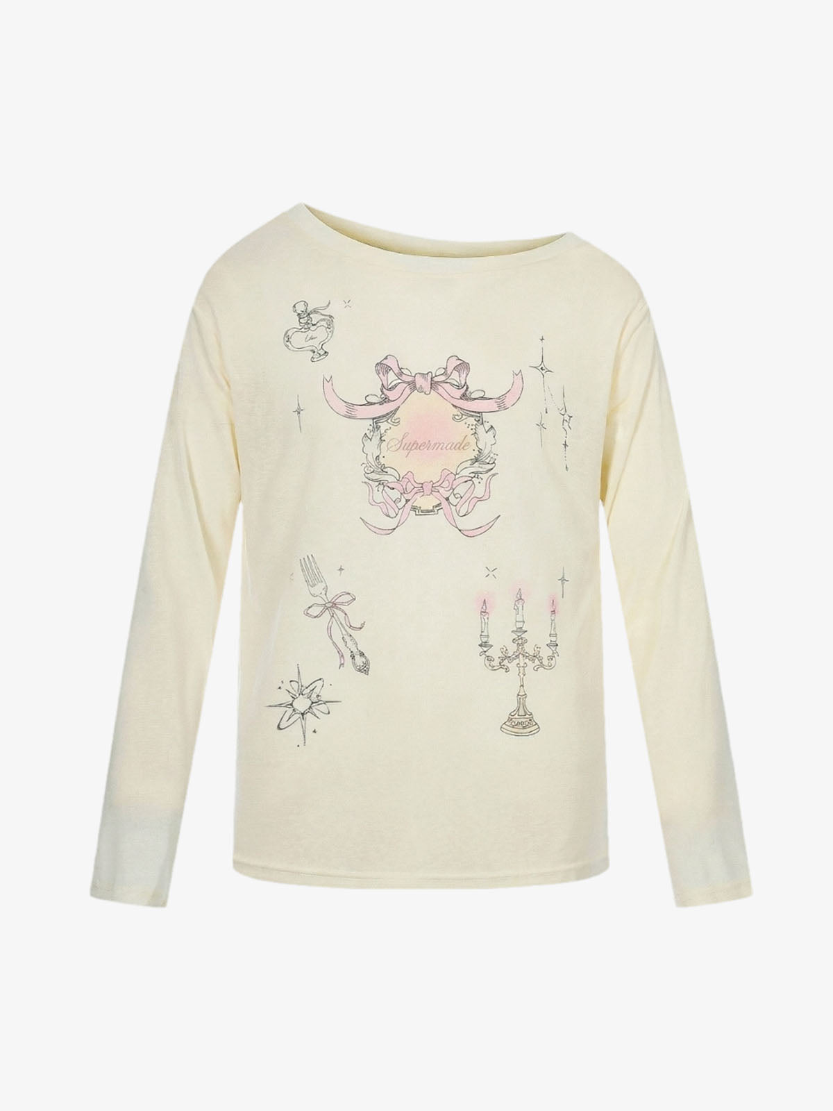 Off Shoulder Bow Graphic Long Sleeve T-Shirt 