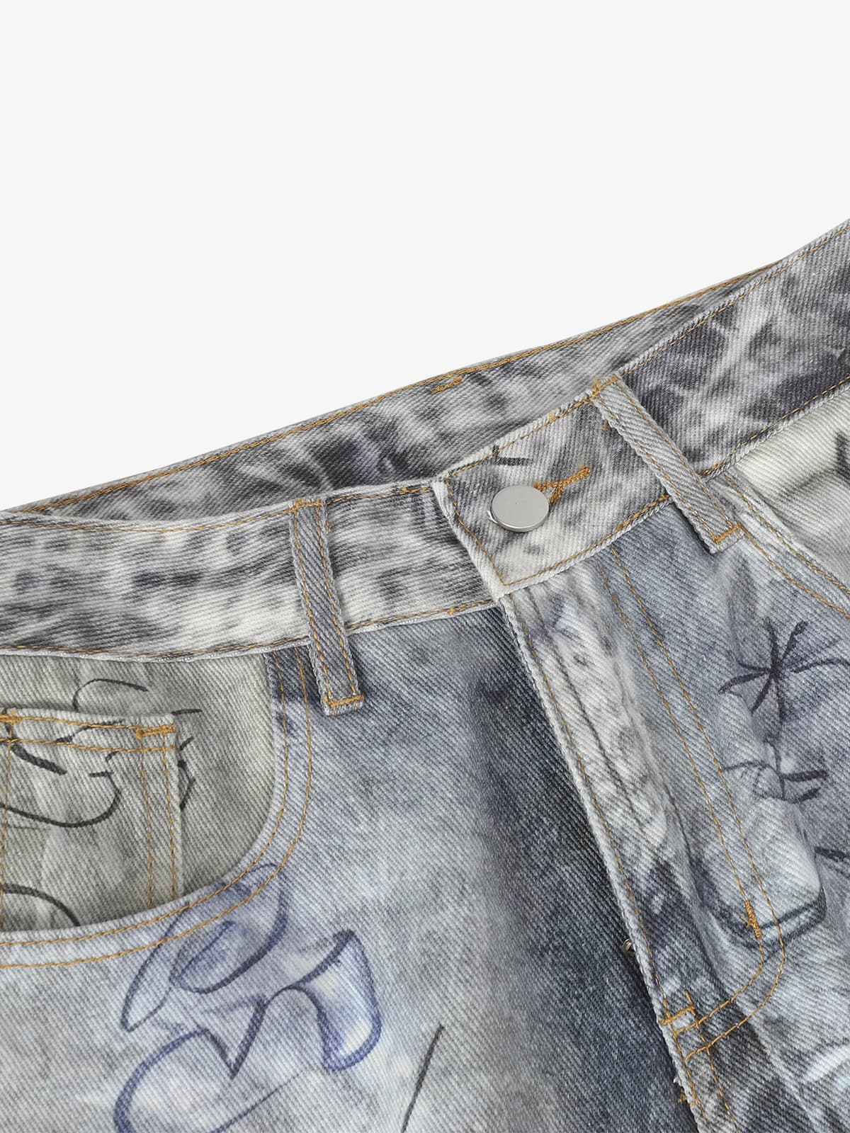 Vintage Graffiti Scribble Wash Straight Leg Jeans 