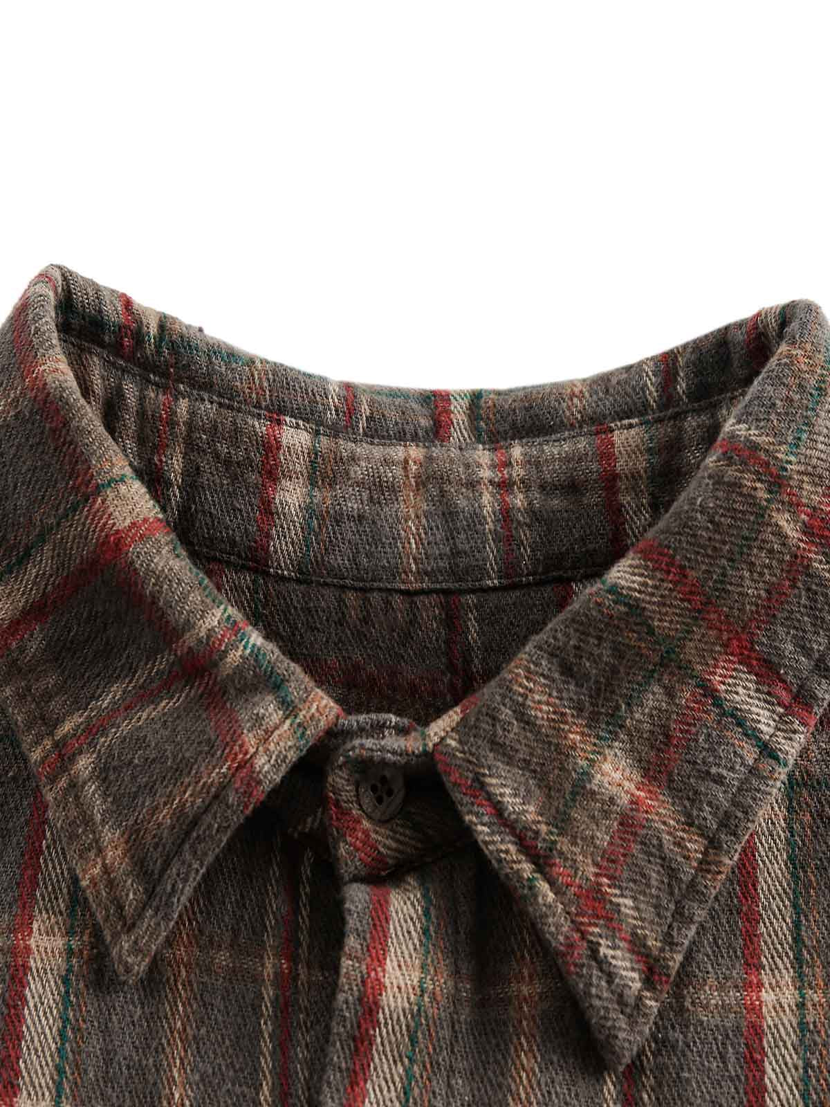 Vintage Plaid Tie-Dye Long Sleeve Shirt 