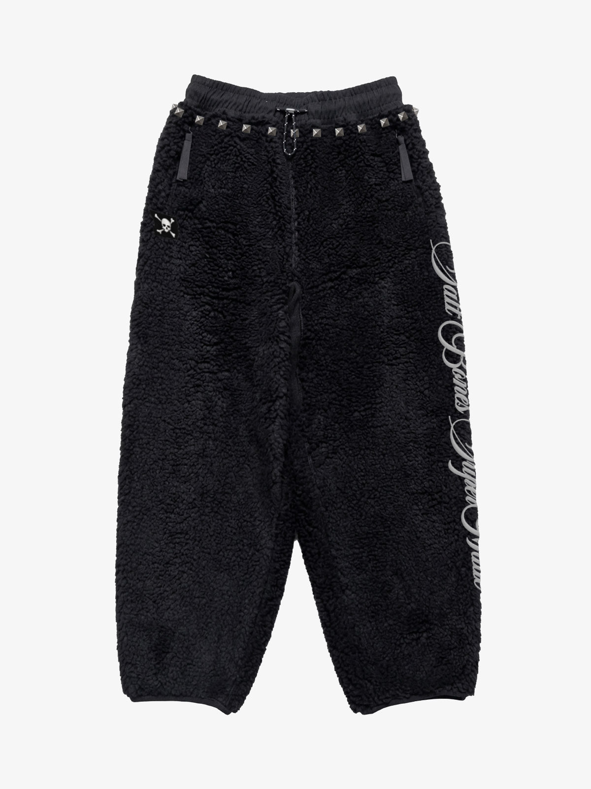 Plush Script Graphic Curved-Leg Pants