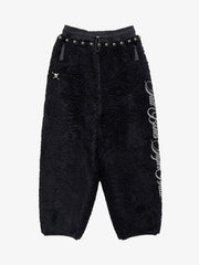 Plush Script Graphic Curved-Leg Pants