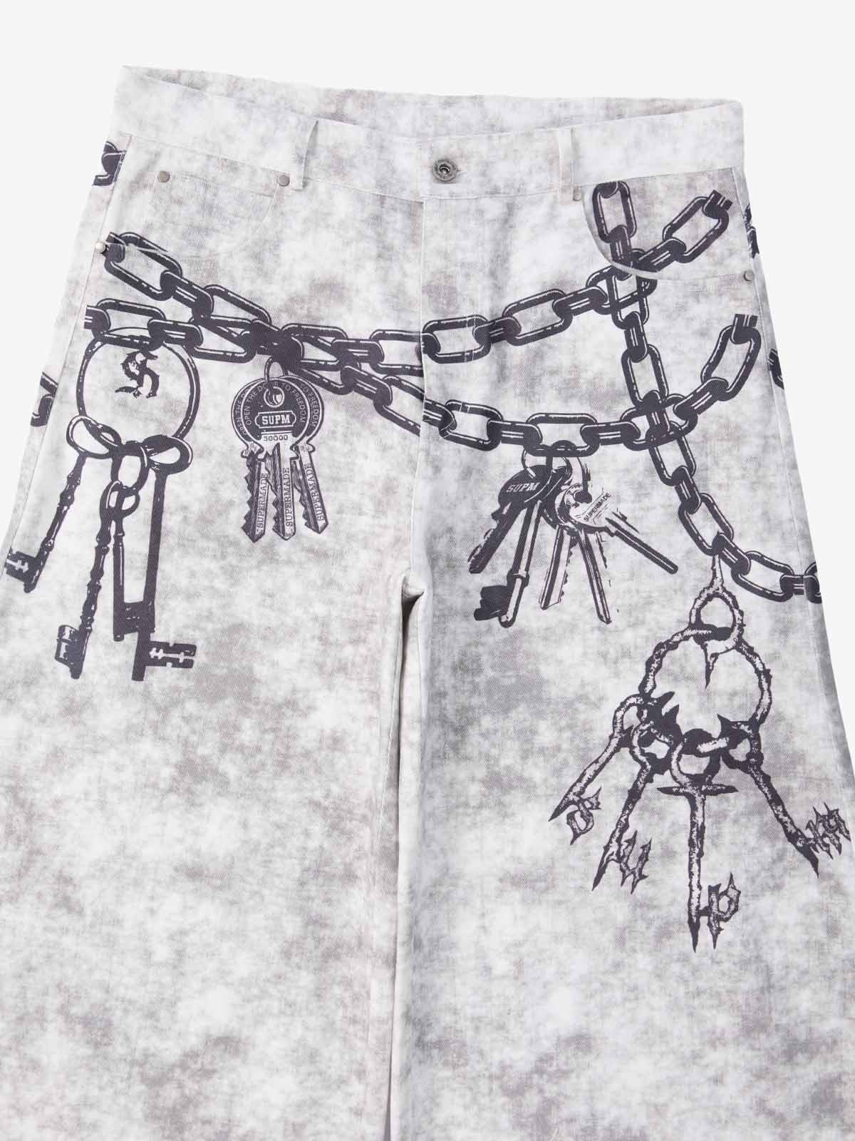 Supermade Distressed Chain And Key Print Baggy Pants 