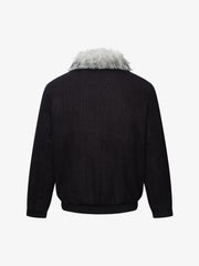 Striped Faux-Fur Collar Puffer Coat