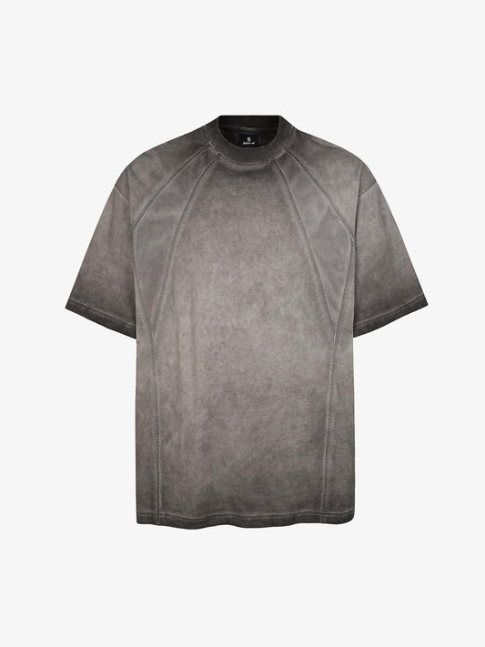 Cotton Blend Oversized Mesh Panel T-Shirt with Crew Neck 