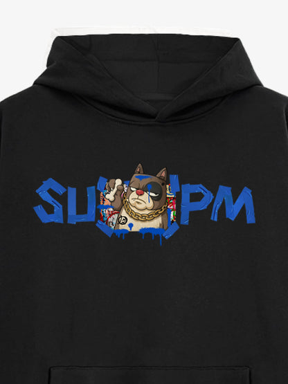 SUPM Cartoon Gold Chain Dog Head Pattern T-shirt 