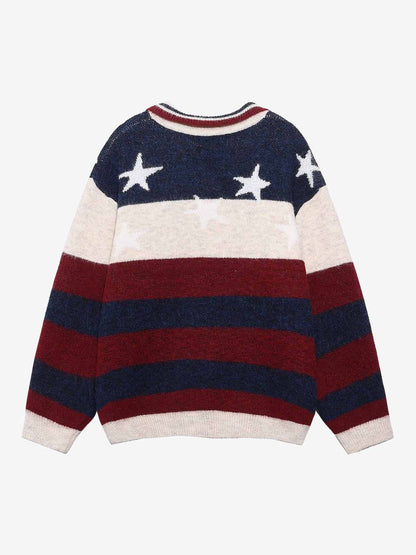Patriotic Striped Sweater with Bold Number Design 