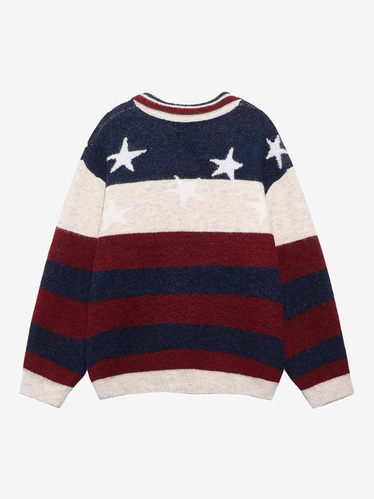 Patriotic Striped Sweater with Bold Number Design 