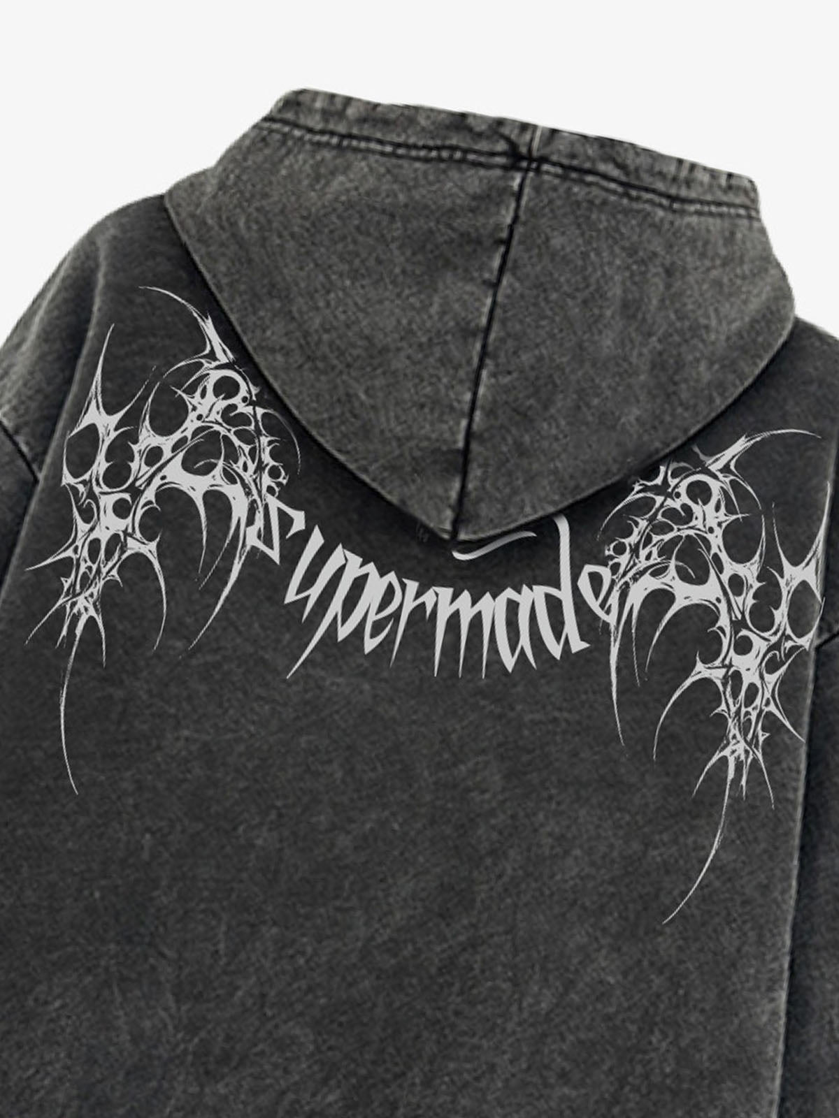 THE SUPERMADE Futuristic spiked pattern gothic style logo font design  Graphic Print Hoodie with Front Pocket 