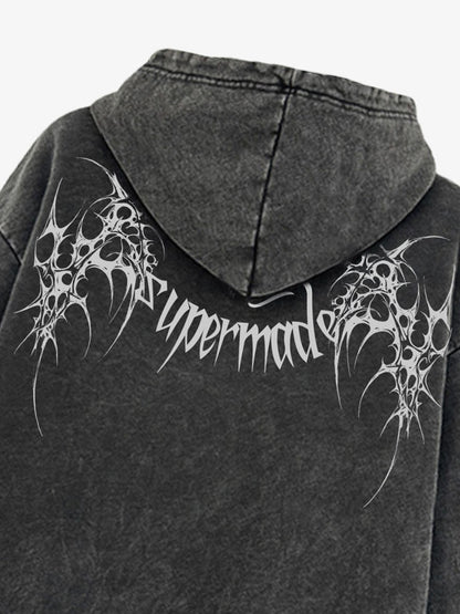 THE SUPERMADE Futuristic spiked pattern gothic style logo font design  Graphic Print Hoodie with Front Pocket 